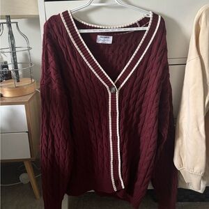 Old Navy Women's Maroon Cardigan with White Trim
